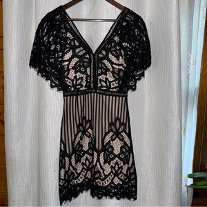 Boohoo Cream and Black Lace Dress